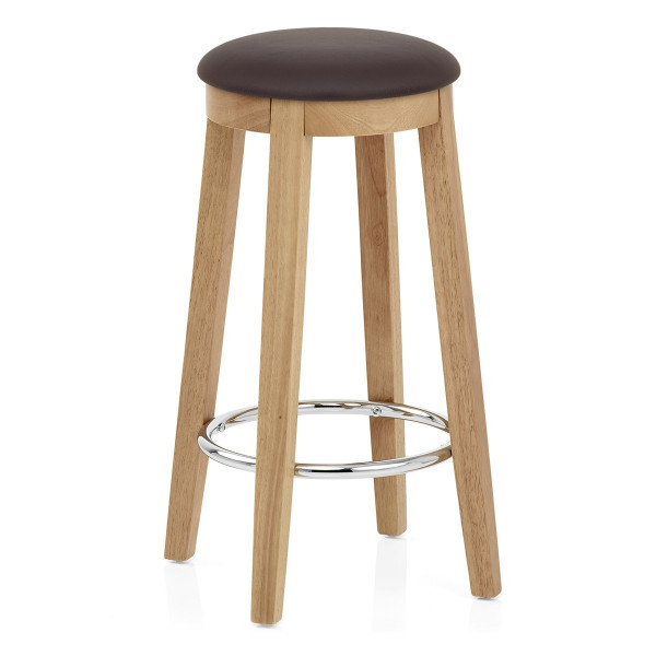 Tabouret de Bar Faux Cuir Bois - Ikon Chêne Marron