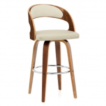 Tabouret Faux Cuir Bois - Alicia Crème