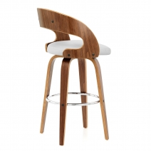 Tabouret Faux Cuir Bois - Alicia Blanc