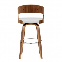 Tabouret Faux Cuir Bois - Alicia Blanc