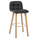 Tabouret de Bar Bois Cuir Veritable - Hex Noir