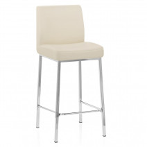 Tabouret Faux Cuir Chrome - Pacino Crème