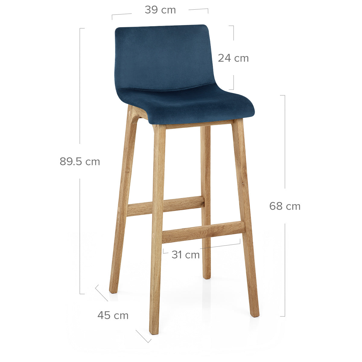 Tabouret de Bar Velours Chêne - Drift Bleu 