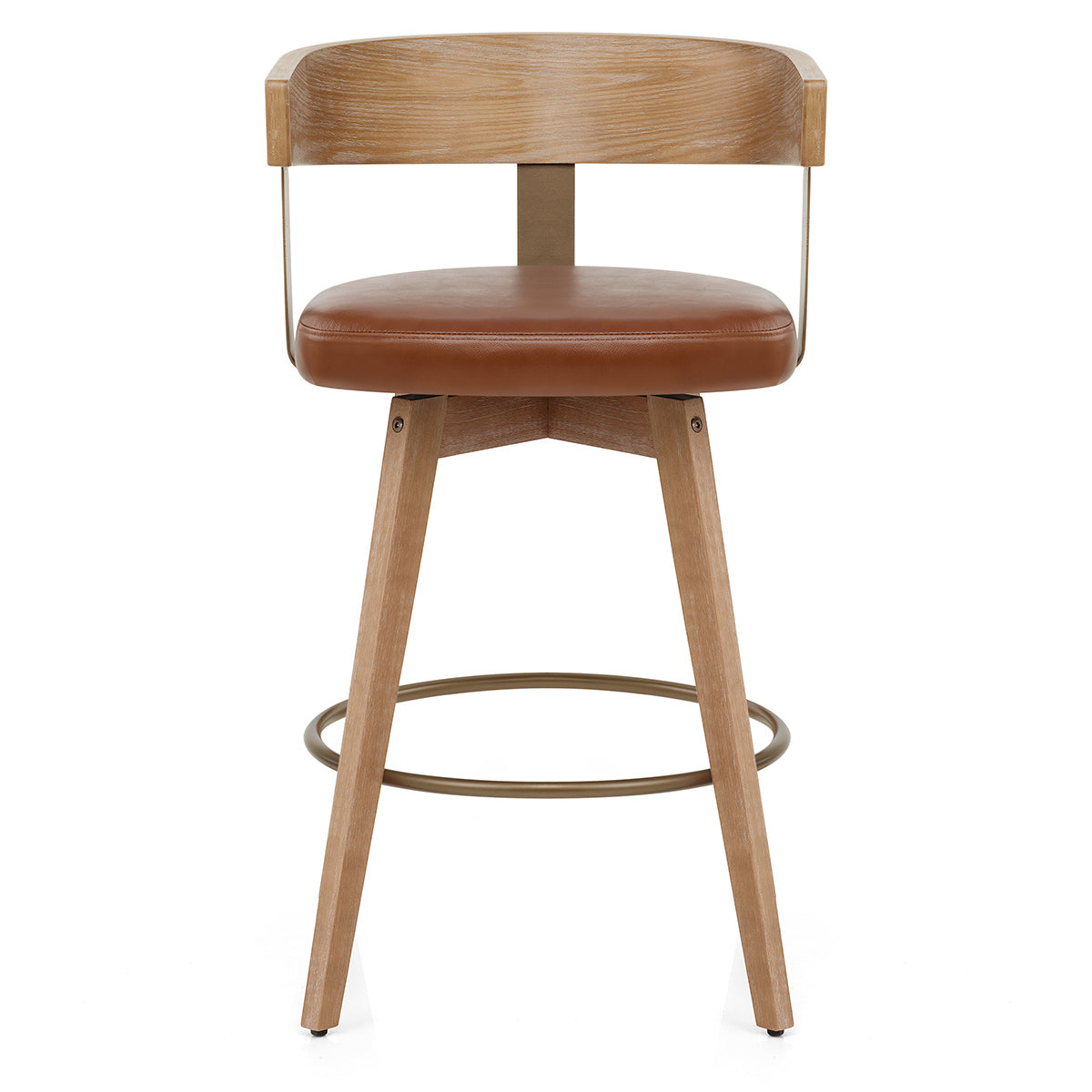 Tabouret de Bar Cuir Veritable Bois - Roman Marron