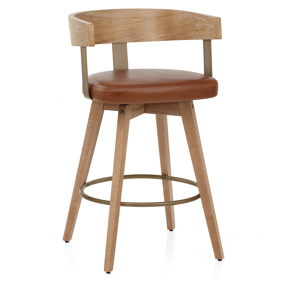 Tabouret de Bar Cuir Veritable Bois - Roman Marron