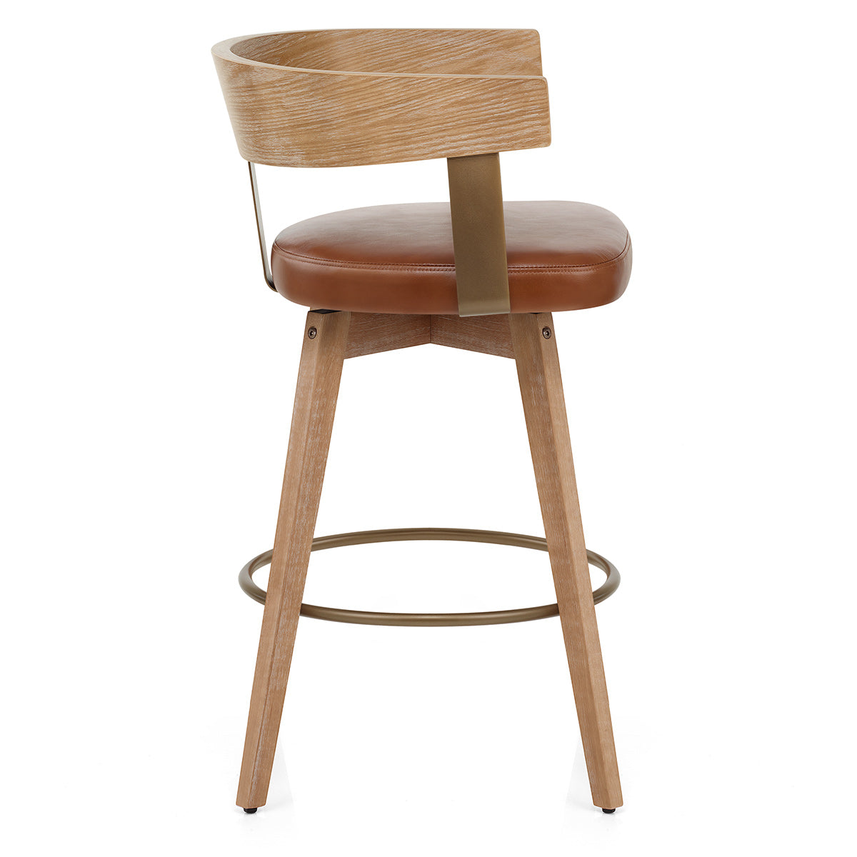 Tabouret de Bar Cuir Veritable Bois - Roman Marron
