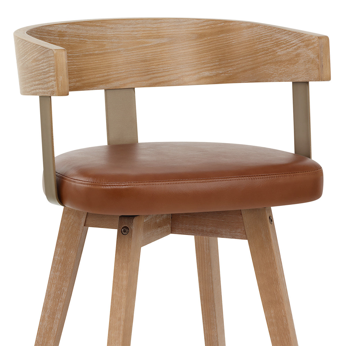 Tabouret de Bar Cuir Veritable Bois - Roman Marron