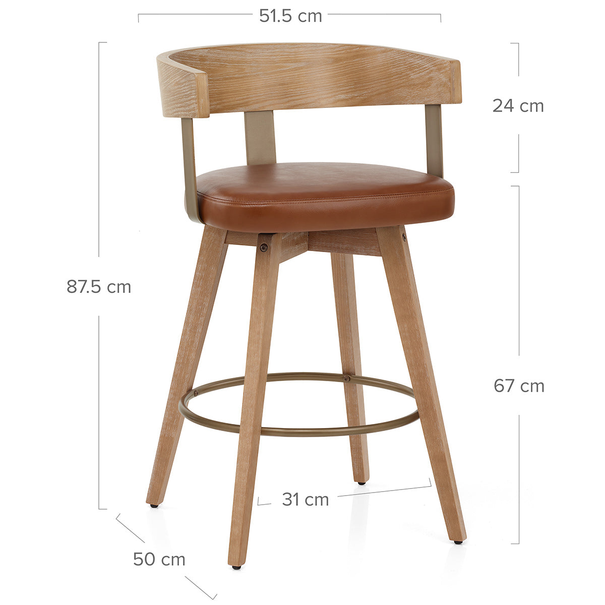Tabouret de Bar Cuir Veritable Bois - Roman Marron