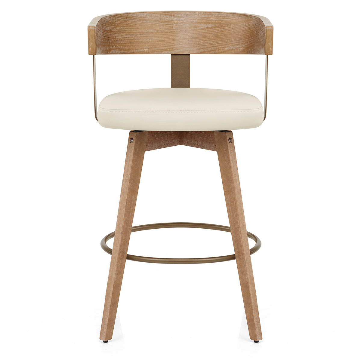Tabouret de Bar Cuir Veritable Bois - Roman Crème