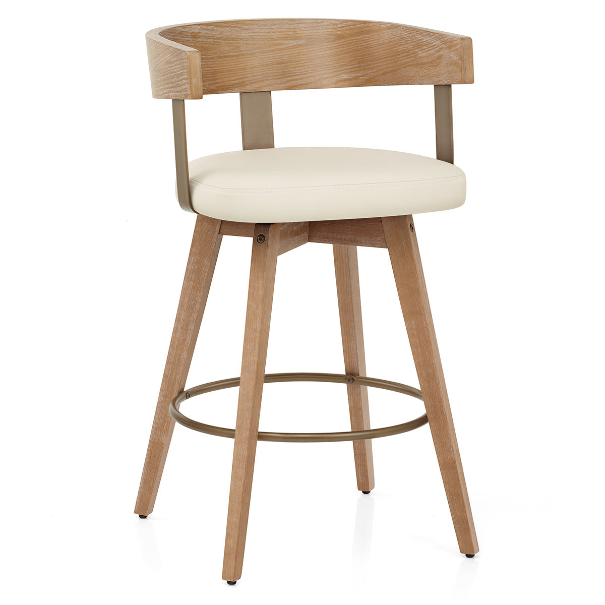 Tabouret de Bar Cuir Veritable Bois - Roman Crème