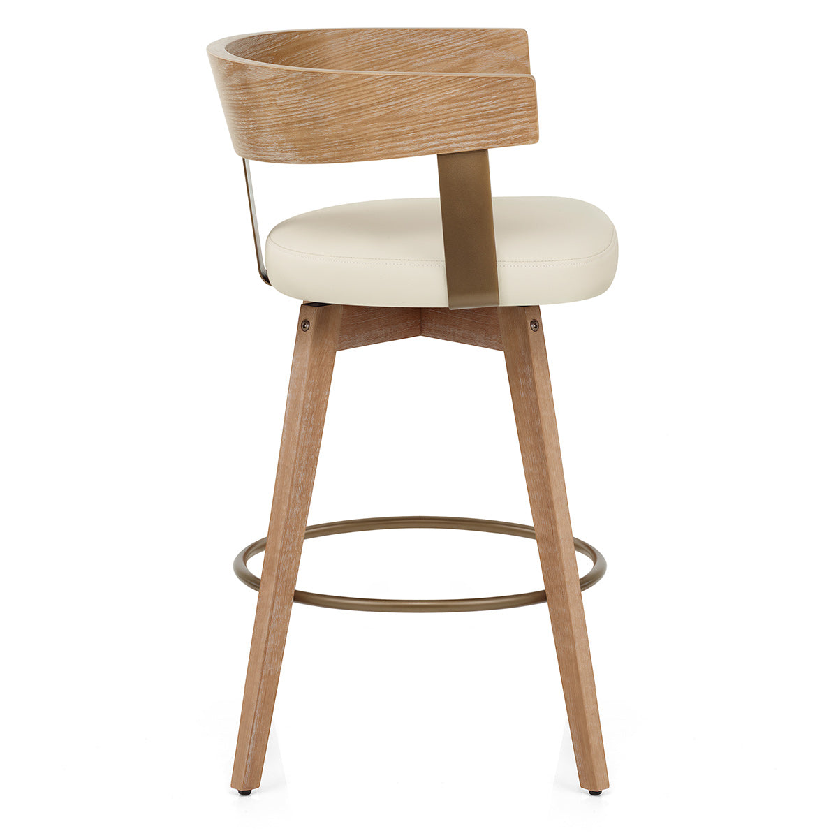 Tabouret de Bar Cuir Veritable Bois - Roman Crème