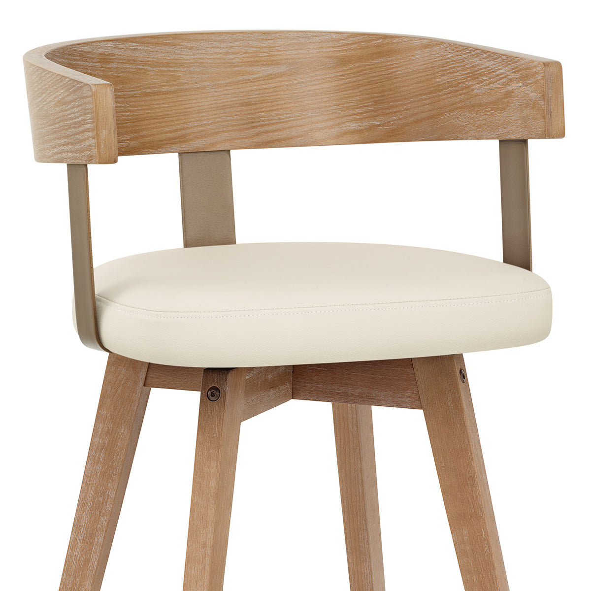 Tabouret de Bar Cuir Veritable Bois - Roman Crème