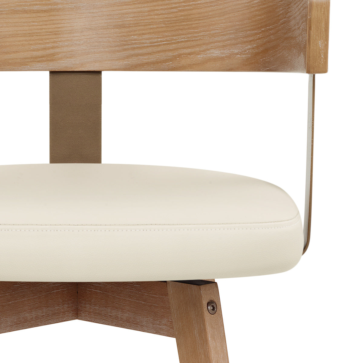 Tabouret de Bar Cuir Veritable Bois - Roman Crème
