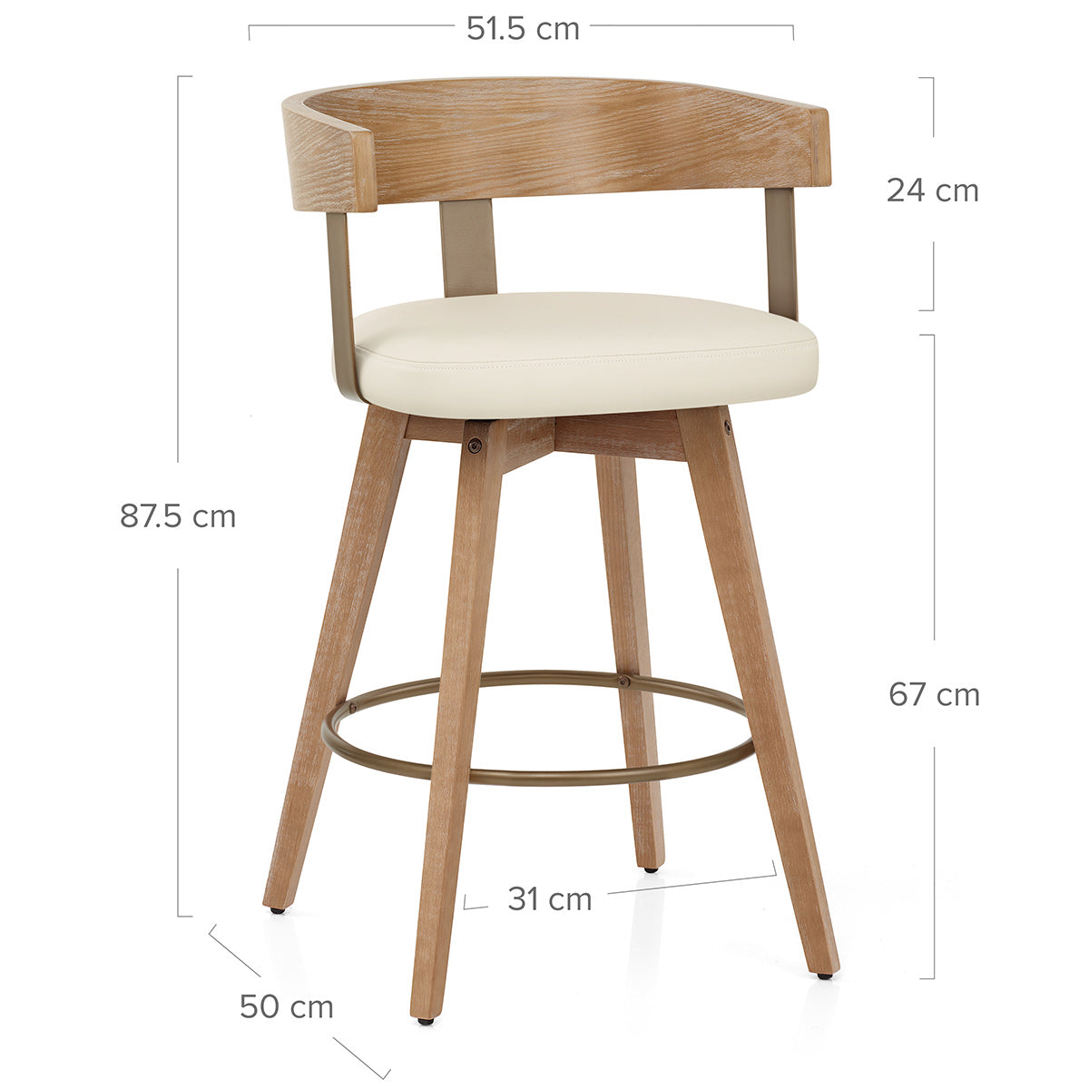 Tabouret de Bar Cuir Veritable Bois - Roman Crème