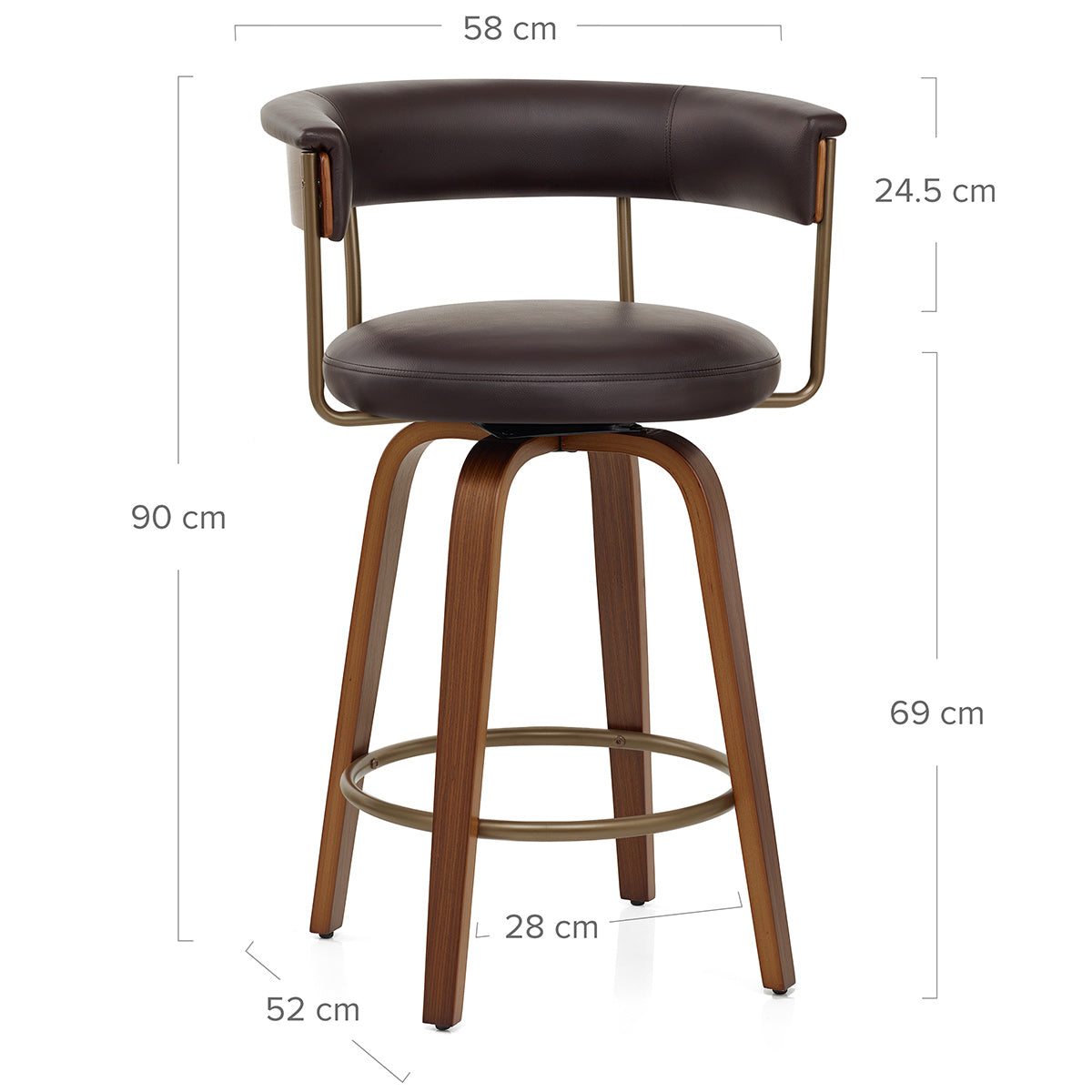 Tabouret de Bar Faux Cuir Bois - Costa Marron