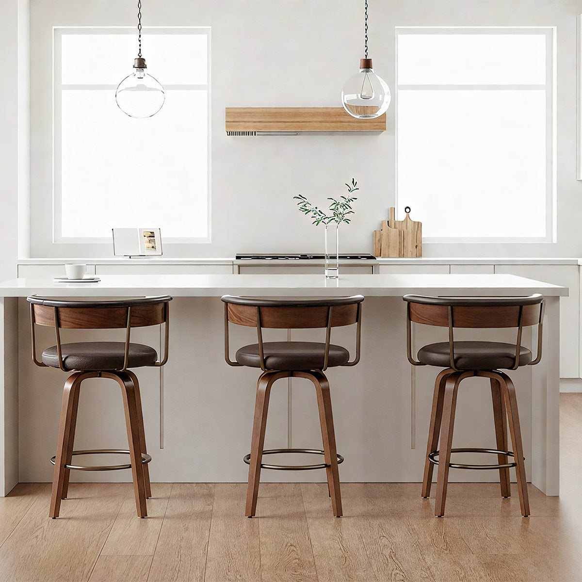 Tabouret de Bar Faux Cuir Bois - Costa Marron