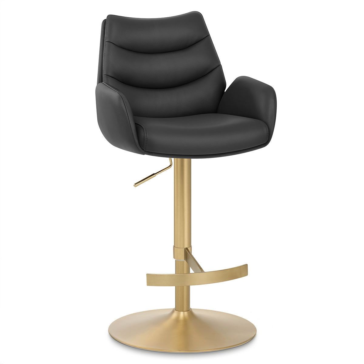 Chaise de Bar Cuir Veritable Or Brosse - Seville Noir