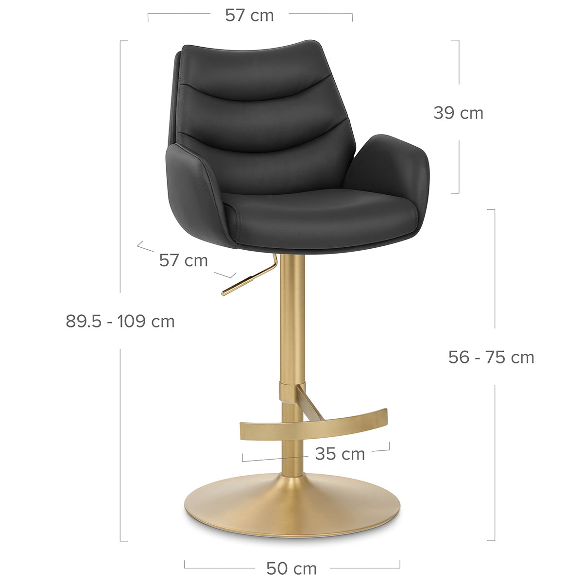 Chaise de Bar Cuir Veritable Or Brosse - Seville Noir