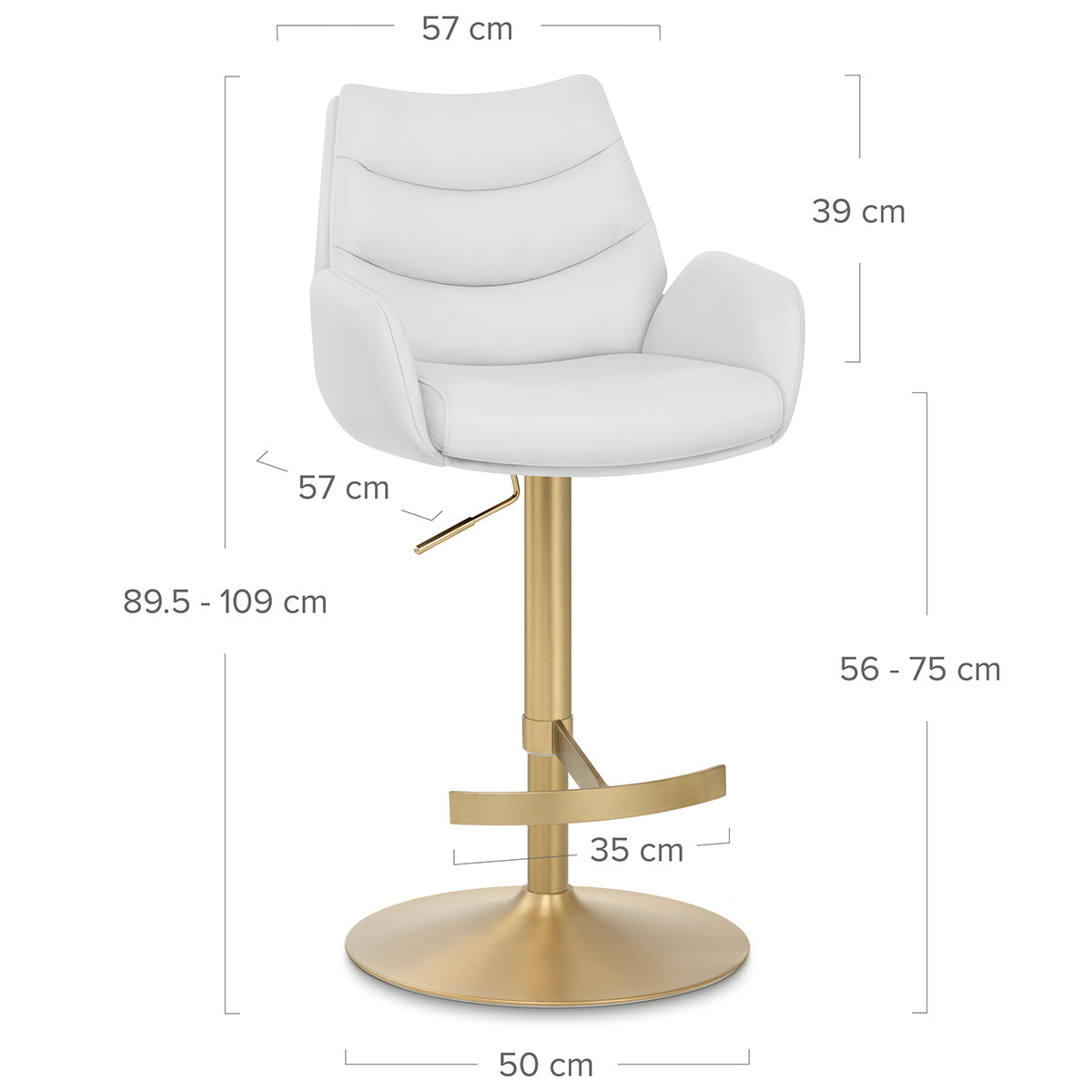 Chaise de Bar Cuir Veritable Or Brosse - Seville Blanc