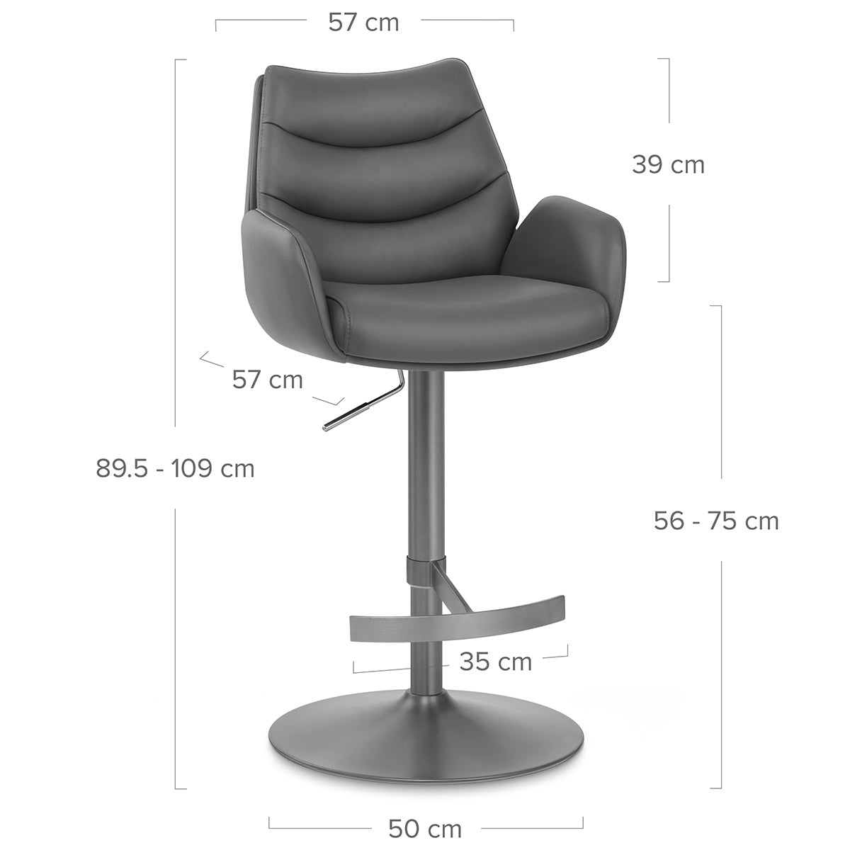 Chaise de Bar Cuir Veritable Graphite Brosse - Seville Gris Fonce