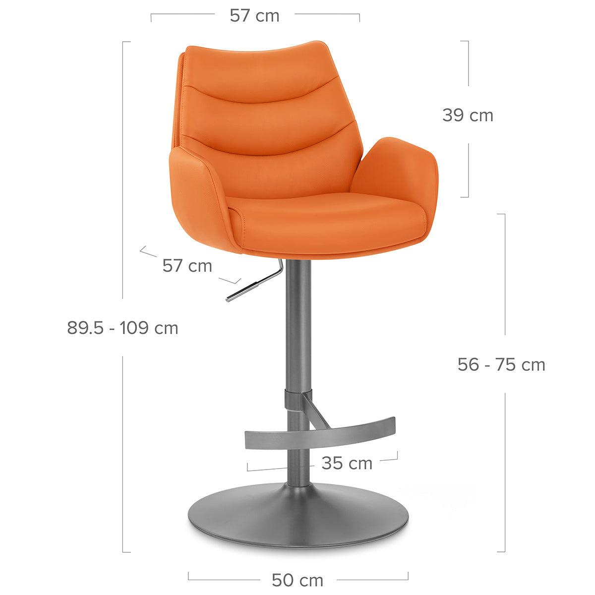 Chaise de Bar Cuir Veritable Graphite Brosse - Seville Orange
