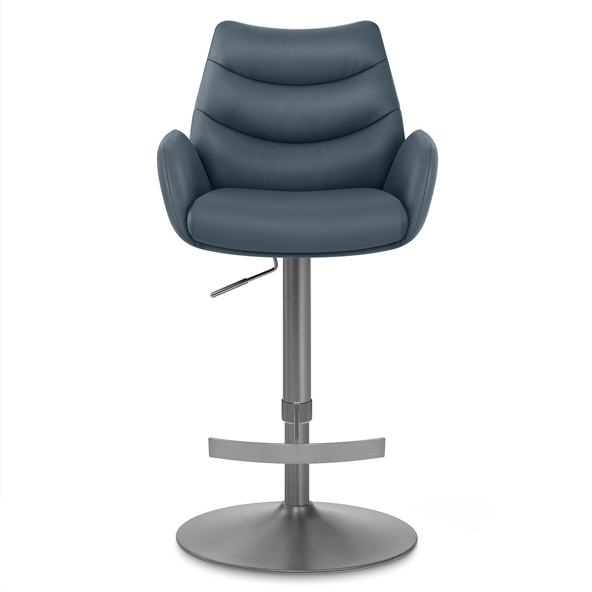 Chaise de Bar Cuir Veritable Graphite Brosse - Seville Bleu