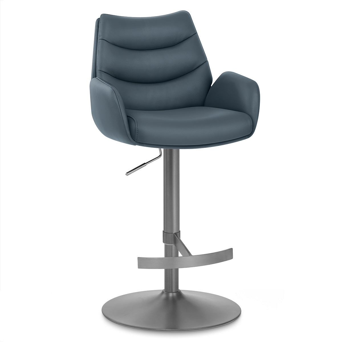 Chaise de Bar Cuir Veritable Graphite Brosse - Seville Bleu