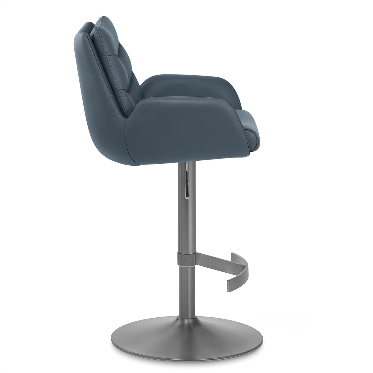 Chaise de Bar Cuir Veritable Graphite Brosse - Seville Bleu