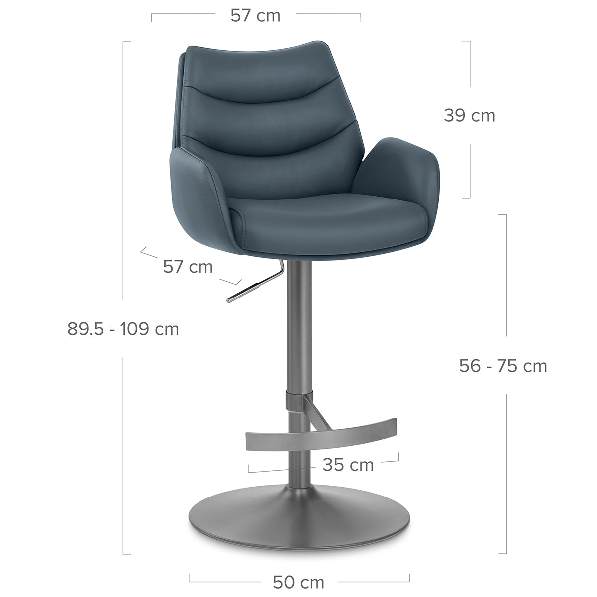 Chaise de Bar Cuir Veritable Graphite Brosse - Seville Bleu