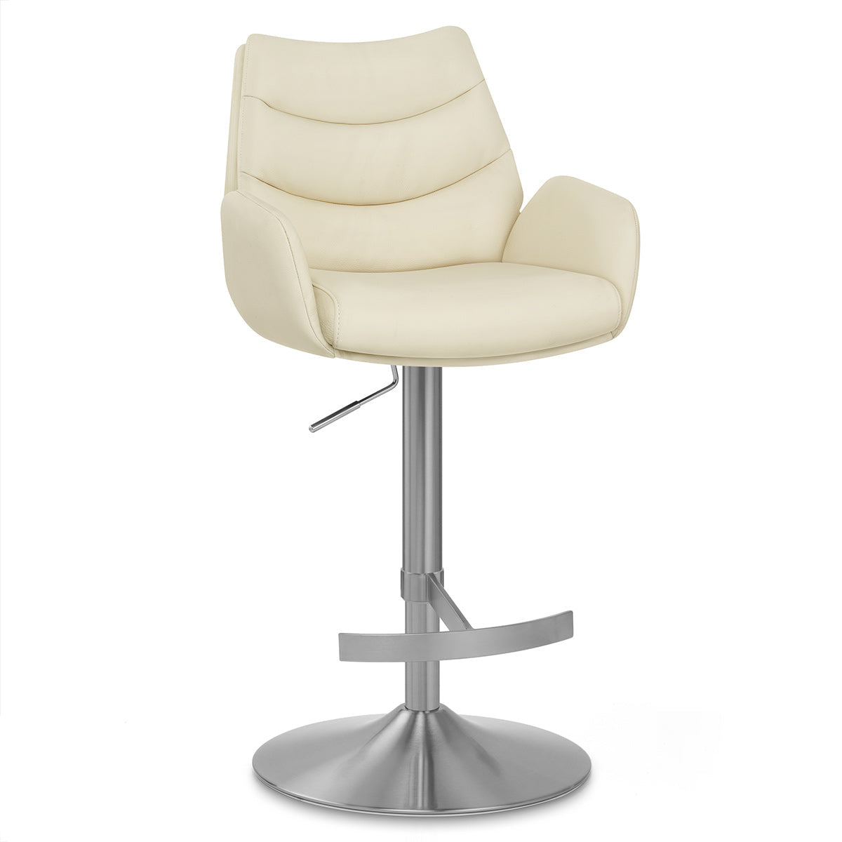 Chaise de Bar Cuir Veritable Chrome Brosse - Seville Crème