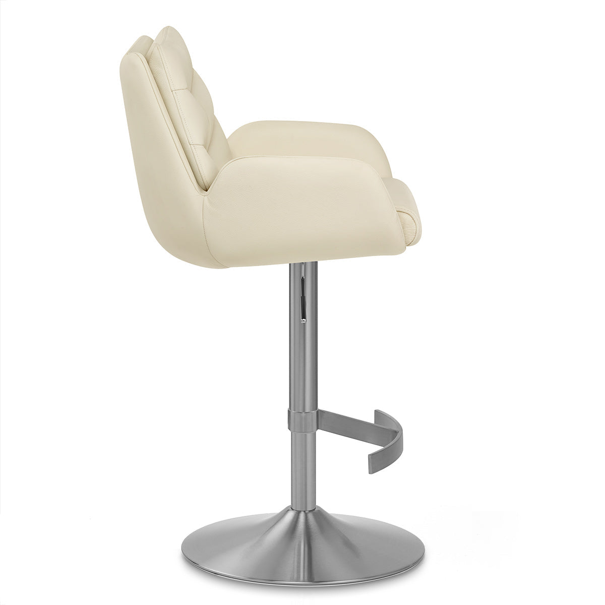 Chaise de Bar Cuir Veritable Chrome Brosse - Seville Crème