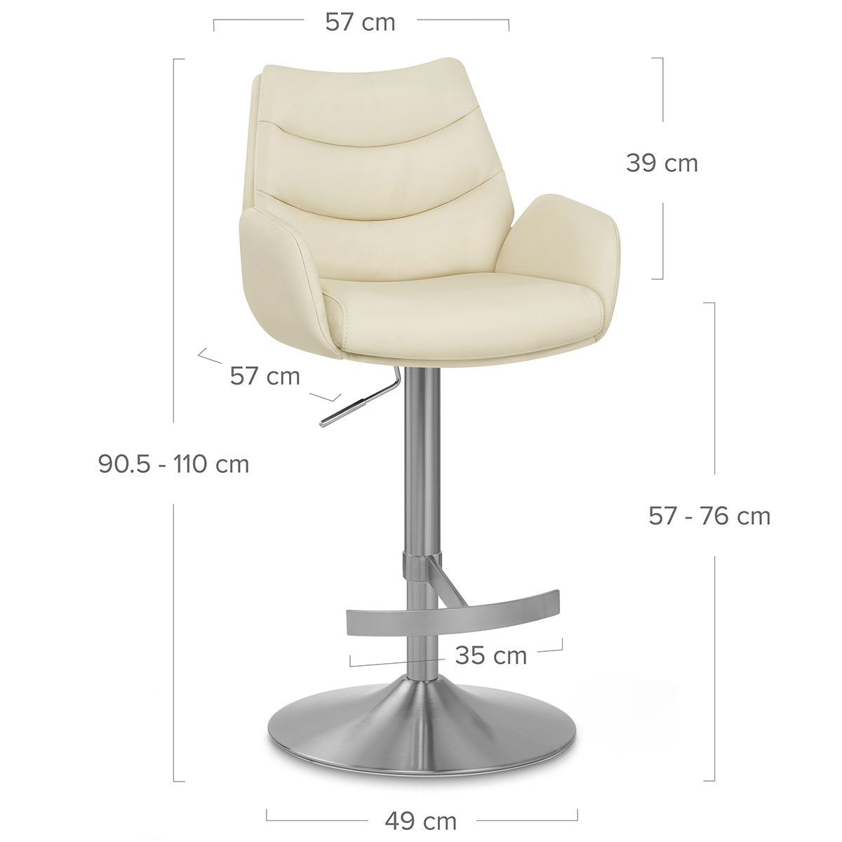 Chaise de Bar Cuir Veritable Chrome Brosse - Seville Crème
