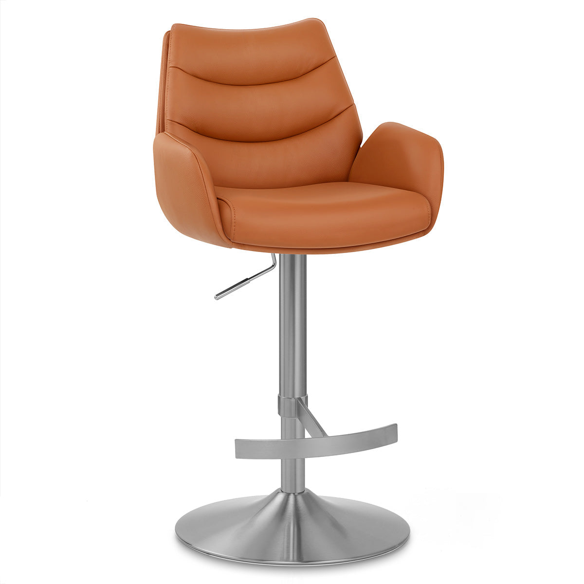Chaise de Bar Cuir Veritable Chrome Brosse - Seville Marron