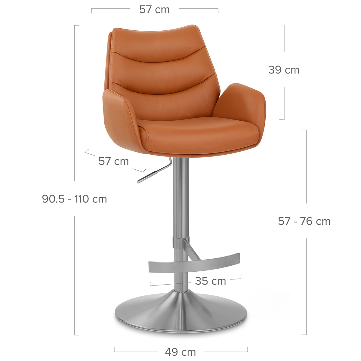 Chaise de Bar Cuir Veritable Chrome Brosse - Seville Marron