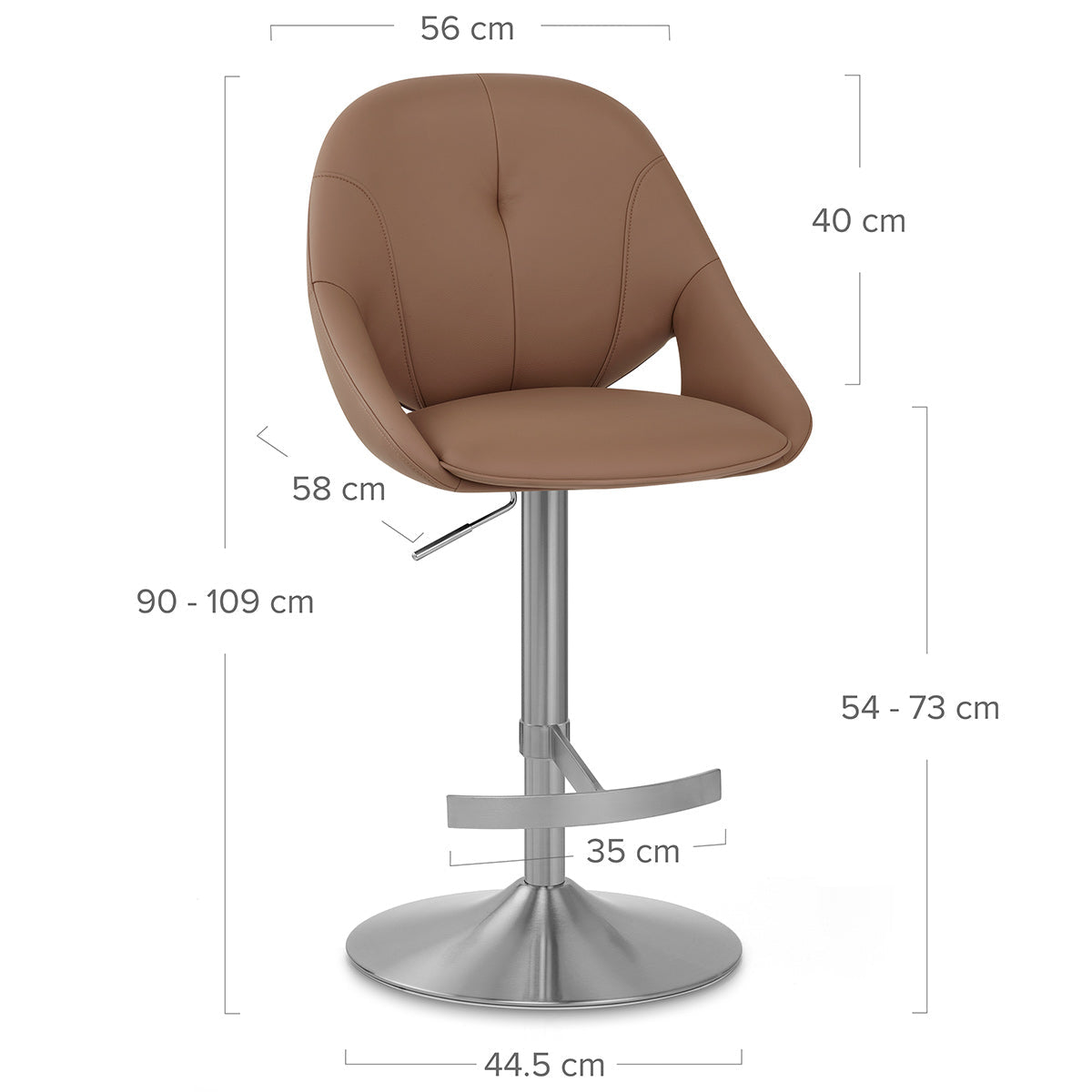 Chaise de Bar Cuir eco Chrome Brosse - Rico Marron