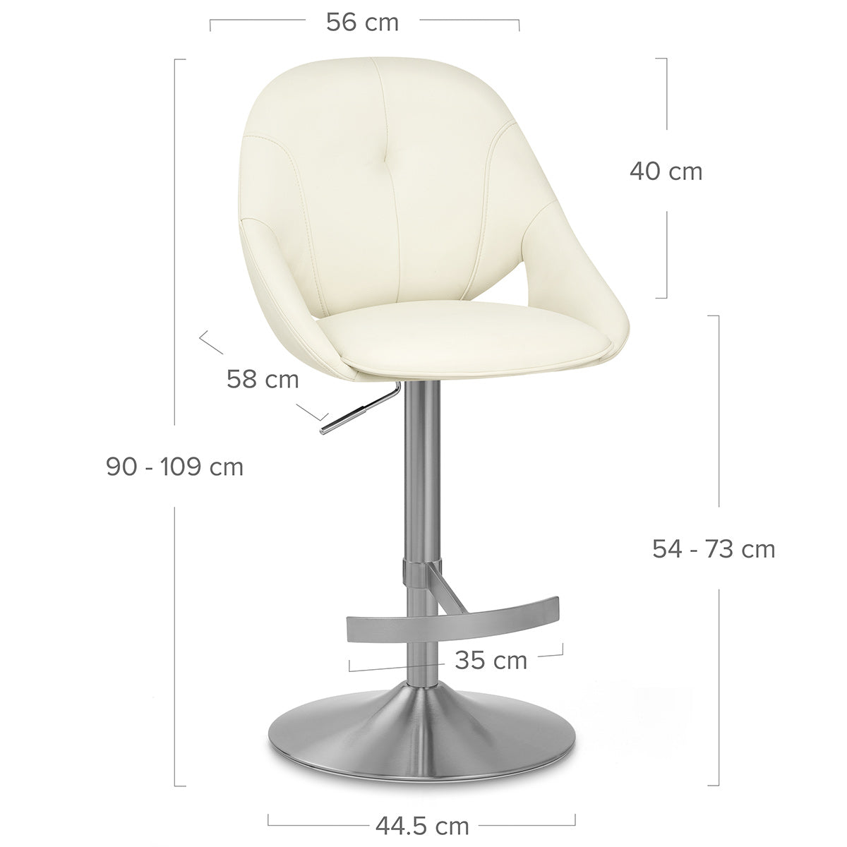 Chaise de Bar Cuir eco Chrome Brosse - Rico Crème