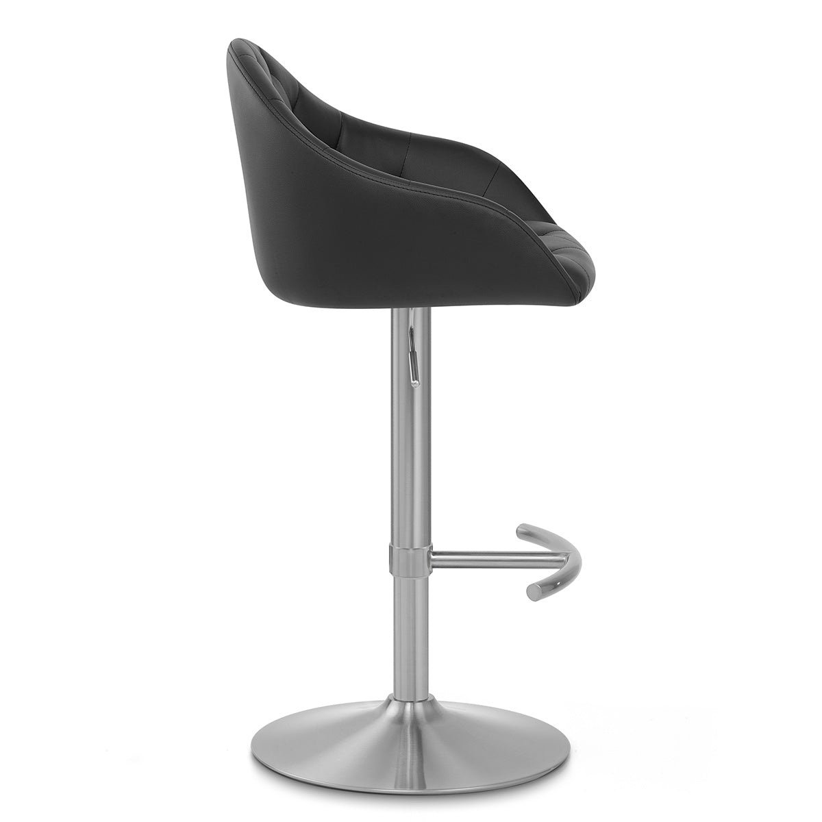 Chaise de Bar Cuir Veritable Chrome Brosse - Perry Noir
