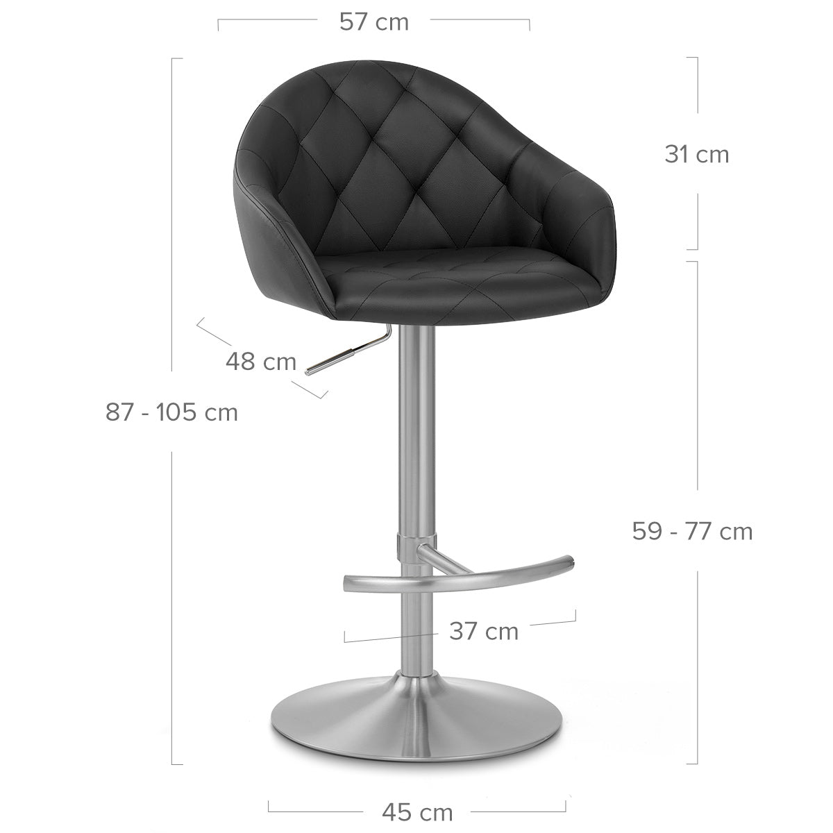 Chaise de Bar Cuir Veritable Chrome Brosse - Perry Noir