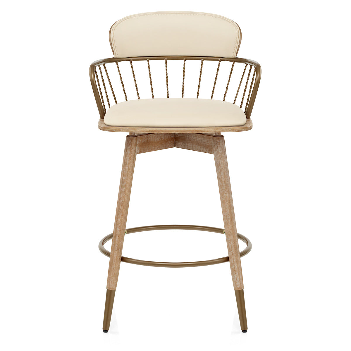 Opera Bar Stool Oak & Cream Real Leather