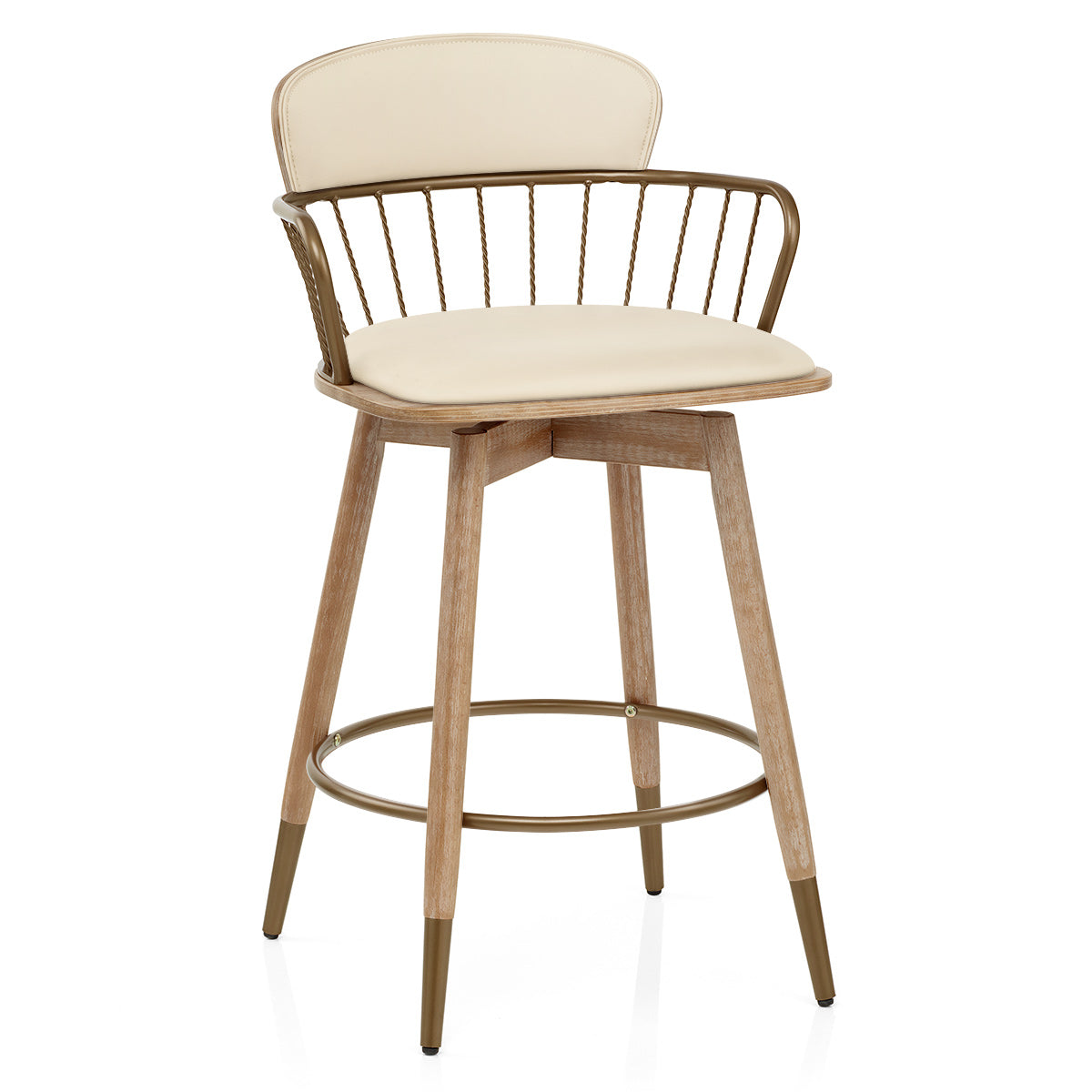 Opera Bar Stool Oak & Cream Real Leather
