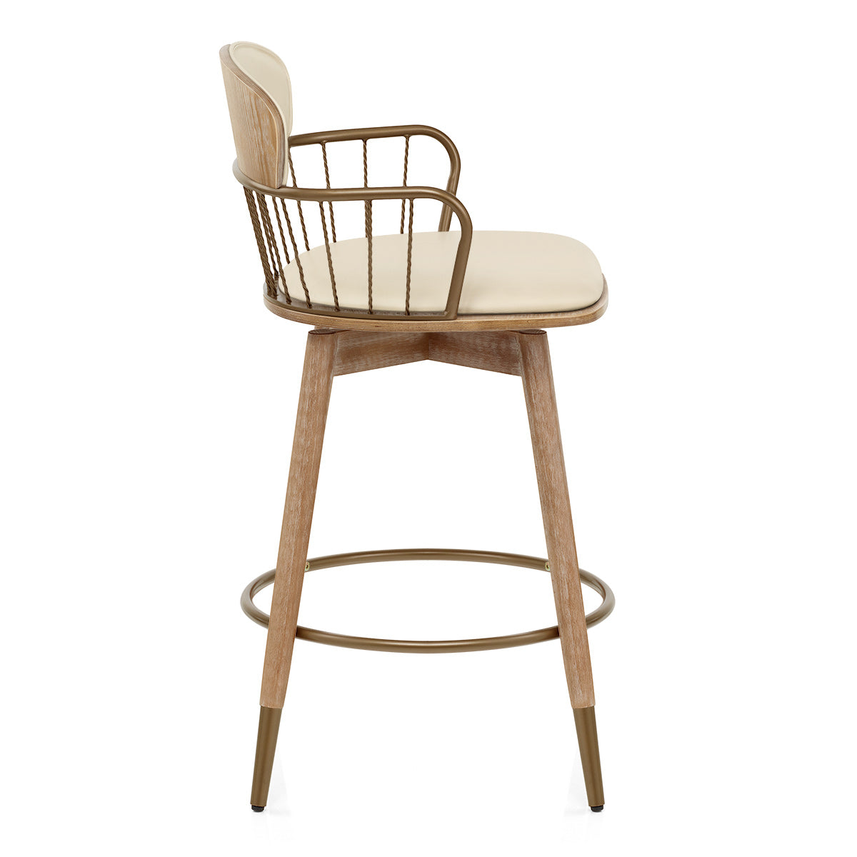 Opera Bar Stool Oak & Cream Real Leather