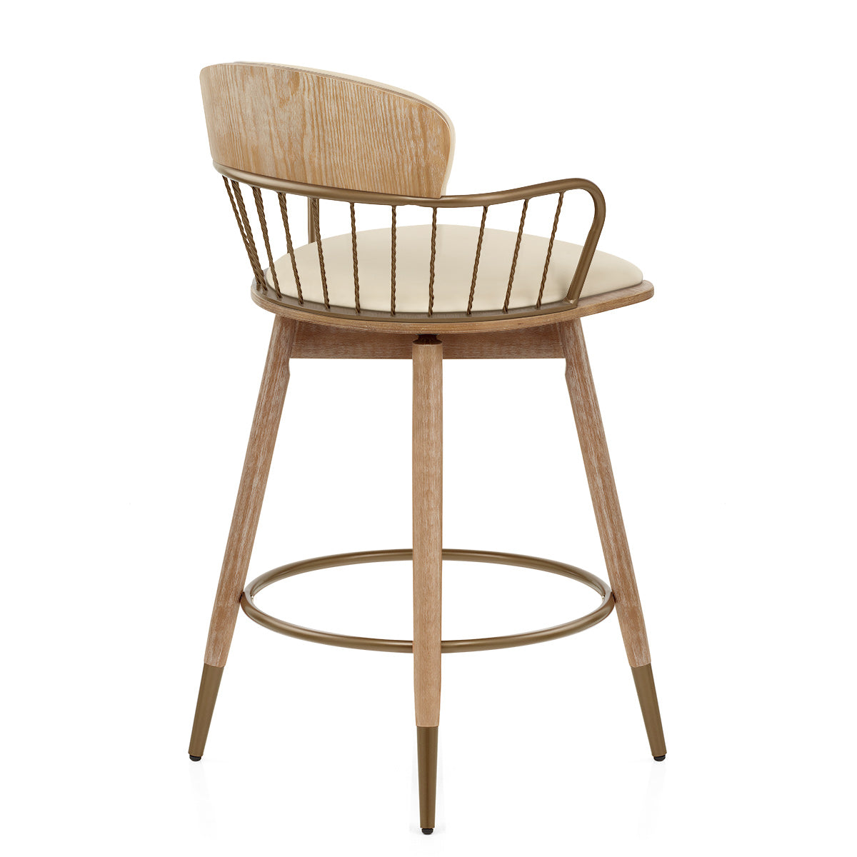 Opera Bar Stool Oak & Cream Real Leather
