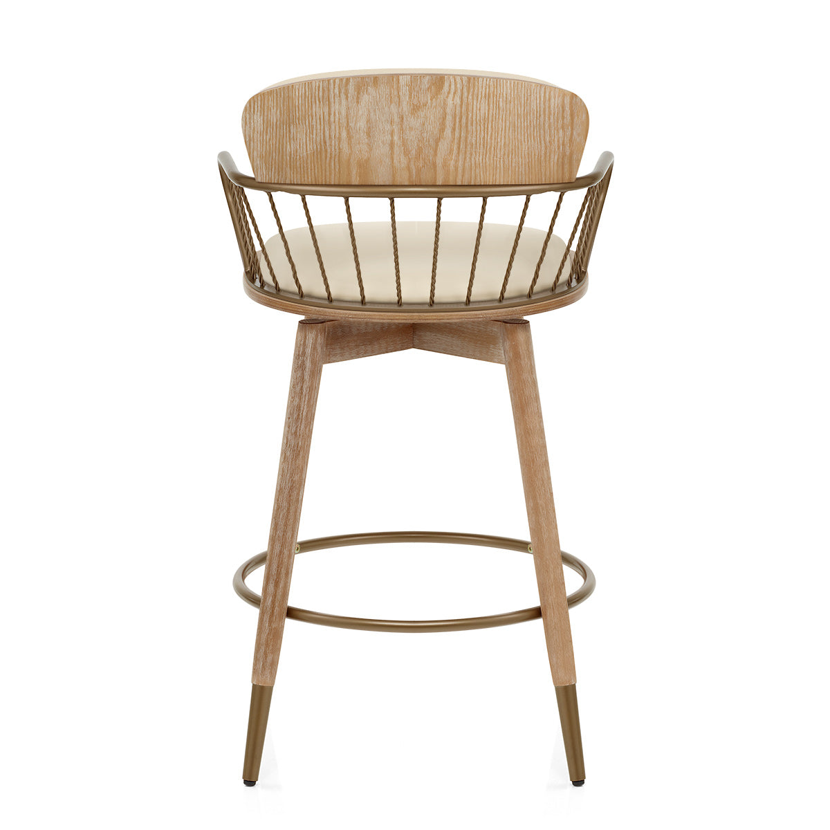 Opera Bar Stool Oak & Cream Real Leather