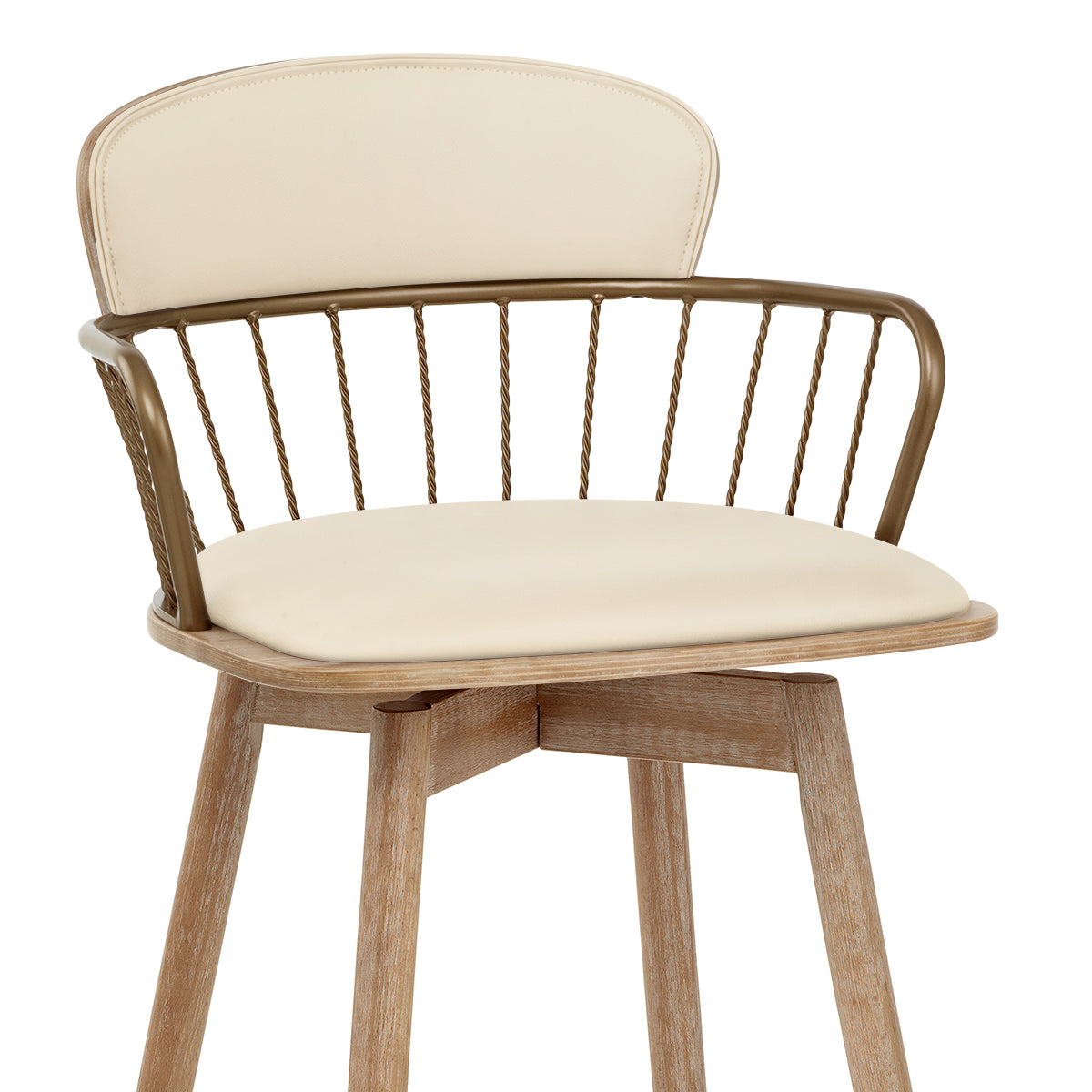 Opera Bar Stool Oak & Cream Real Leather