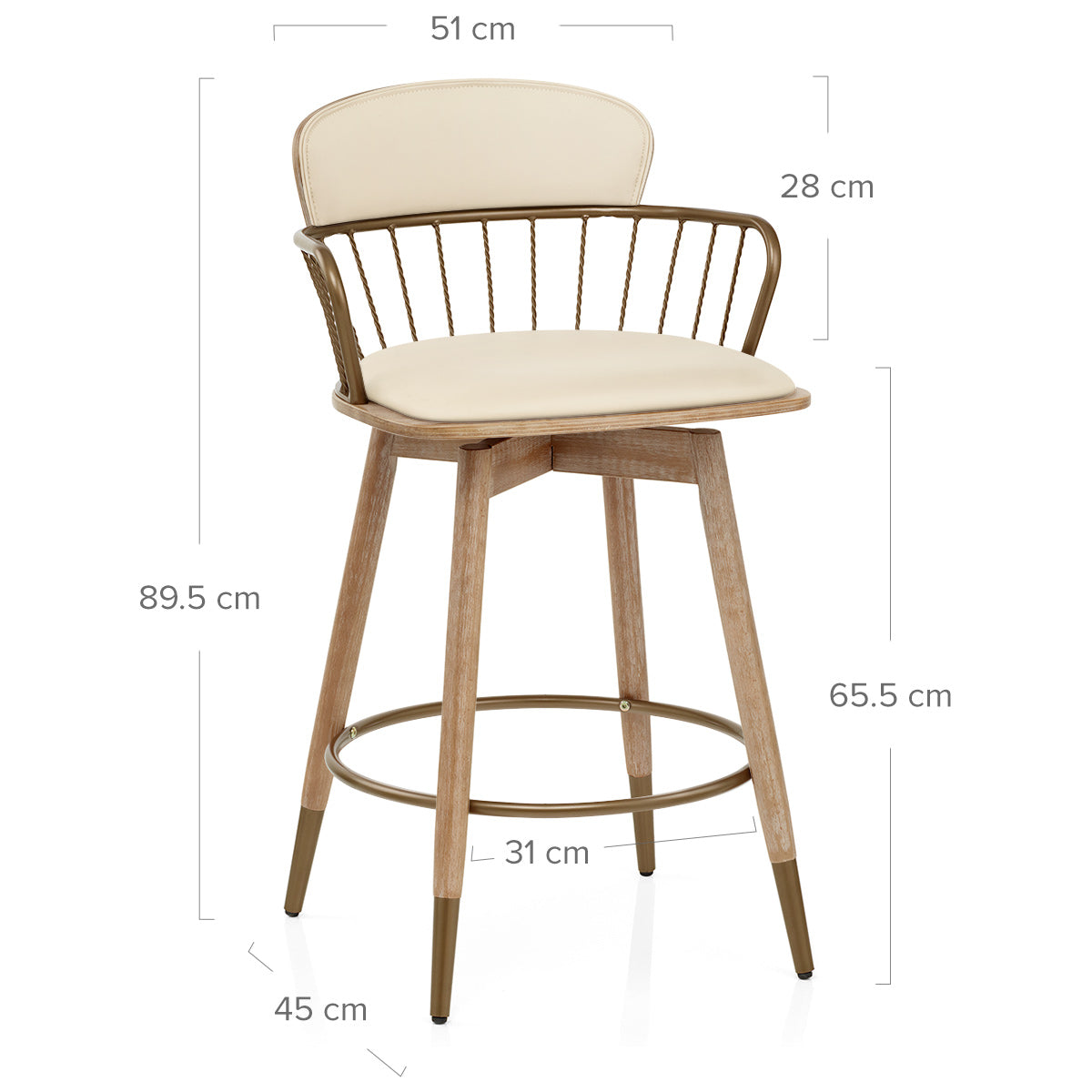 Opera Bar Stool Oak & Cream Real Leather