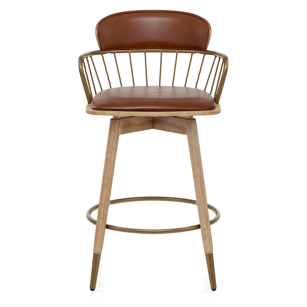 Tabouret de Bar Bois Cuir Véritable - Opera Marron
