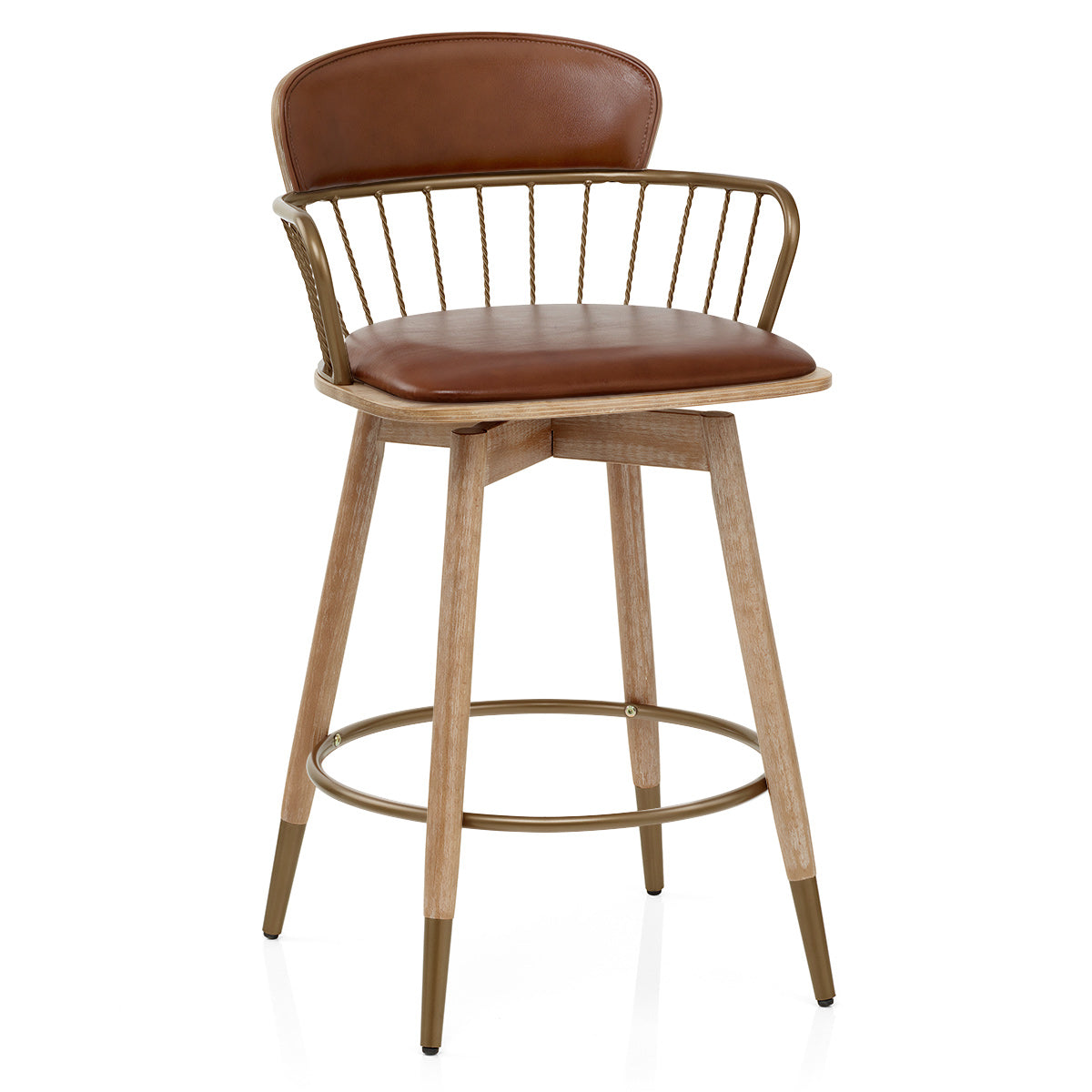 Tabouret de Bar Bois Cuir Véritable - Opera Marron
