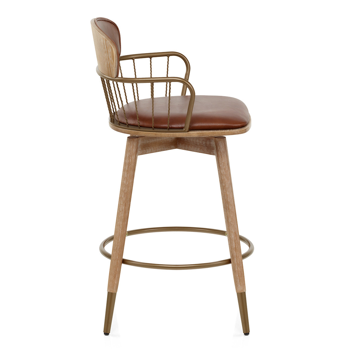 Tabouret de Bar Bois Cuir Véritable - Opera Marron