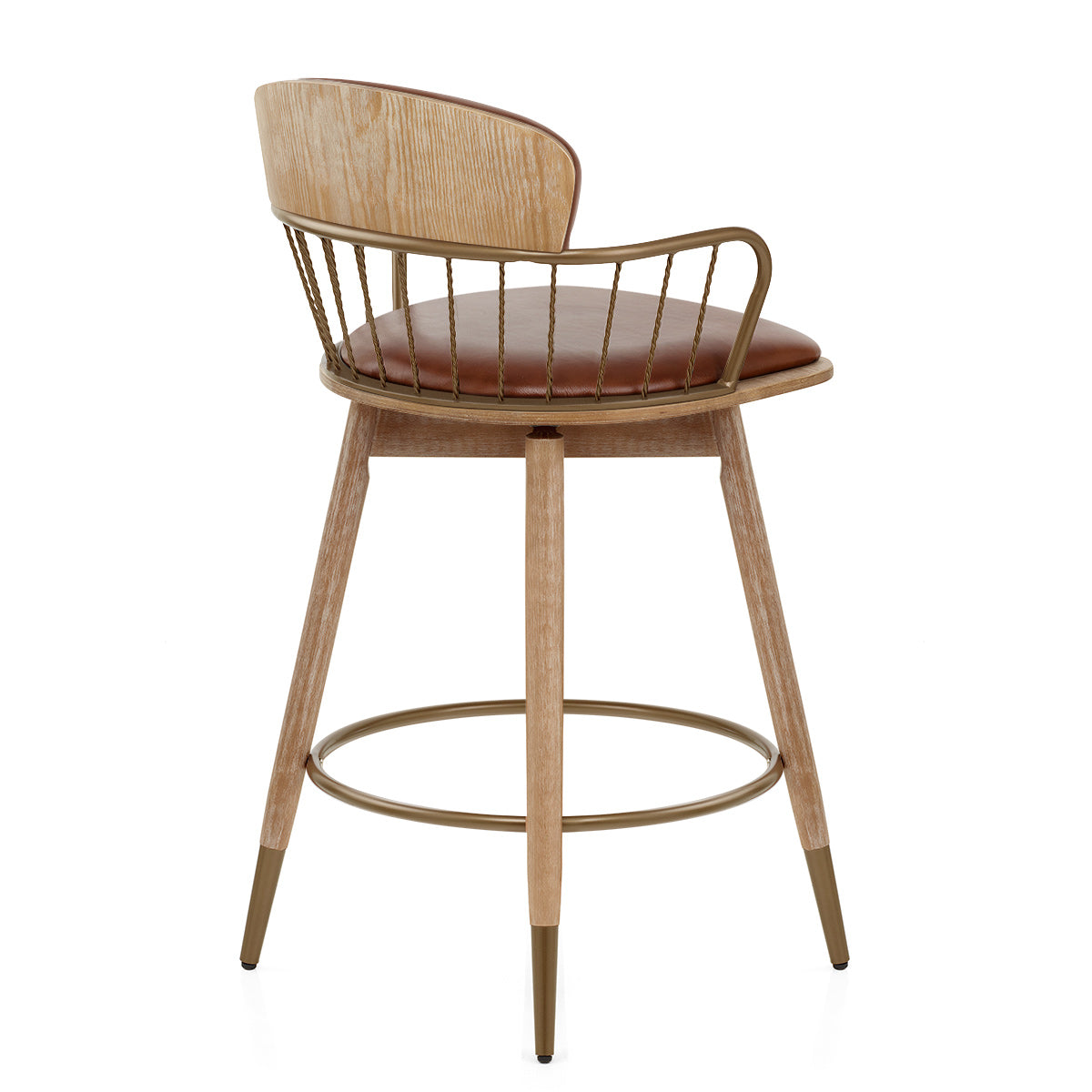Tabouret de Bar Bois Cuir Véritable - Opera Marron