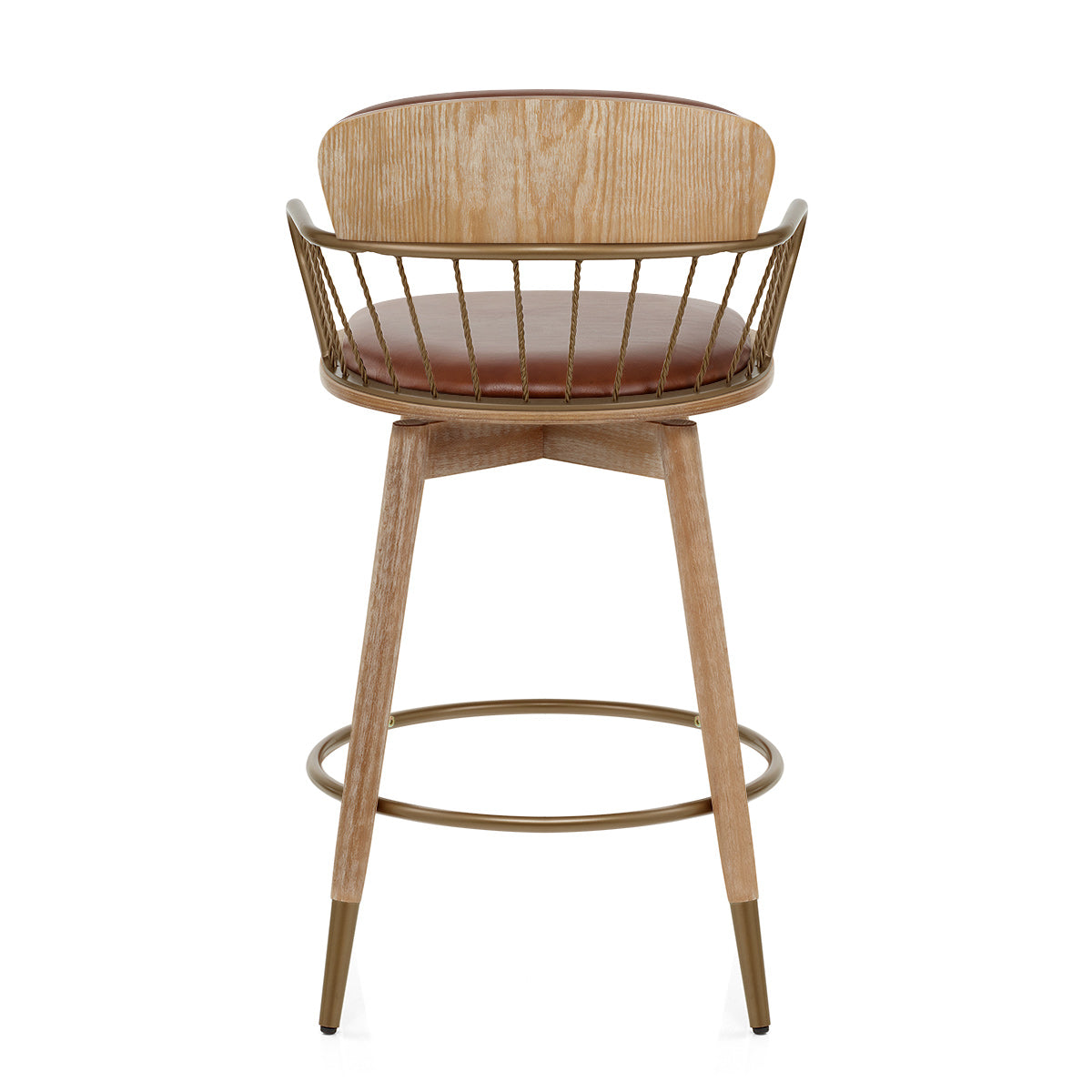 Tabouret de Bar Bois Cuir Véritable - Opera Marron